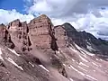 East aspect of Dead Horse Peak (shaded, right of center) seen from the trail between Dead Horse Lake and Dead Horse Pass