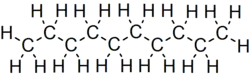 Skeletal formula of decane with all implicit carbons shown, and all explicit hydrogens added