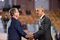 Secretary Carter awards President Obama with the medal during an Armed Forces full honor review farewell ceremony.