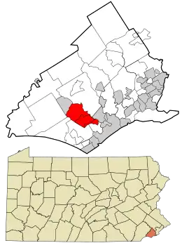 Location in Delaware County and the state of Pennsylvania.