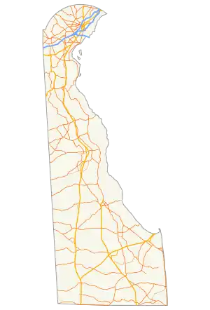 A map of state routes in the state of Delaware