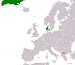 Map indicating locations of Denmark and North Macedonia