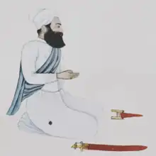 Depiction of Bhai Alam Singh 'Nachna' (died 1705), a close companion of Guru Gobind Singh, wearing chola