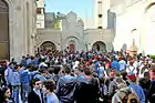 Pilgrims gathered at the memorial