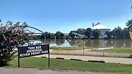 White River, city park, bridge, and grain bins