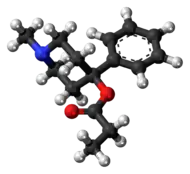 Ball-and-stick model of desmethylprodine