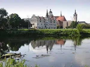 Dessau with the remains of the Dessau Palace and Mulde river