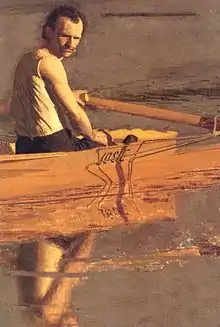 Max Schmitt, 6-time single-sculls champion. Detail of the Eakins painting Max Schmitt in a Single Scull.