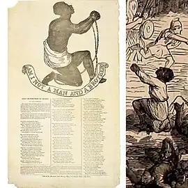 Mirroring a famous abolitionist image that was usually captioned "Am I not a man and a brother?", a New Orleans freedman begs for his life.