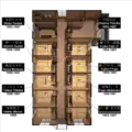 Diagram of the second floor, noting the rooms of some notable residents.