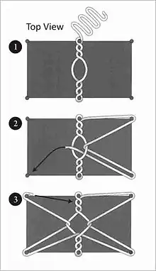 A three image diagram shows the steps in tying a diamond hitch.