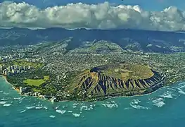 Aerial view of the cone, and the Kahala and Kaimuki neighborhoods