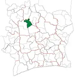 Location in Ivory Coast. Dianra Department has retained the same boundaries since its creation in 2012.