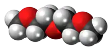 Space-filling model of the diglyme molecule