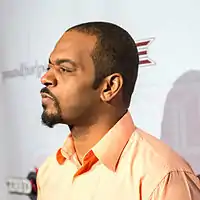 Dion Jenkins on the press line in Los Angeles