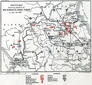 Disposition of the Greek and Ottoman forces on 25 April