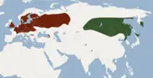 Map showing distribution of species in Eurasia