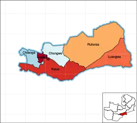 Map of the Lusaka Province showing its districts.