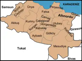 Map showing Kabadüz District in Ordu Province