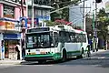 Trolleybus on Division del Norte Street, southbound on STE's Eje Central route, in Mexico City