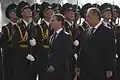 Dmitry Medvedev and Kurmanbek Bakiyev reviewing the National Guard.