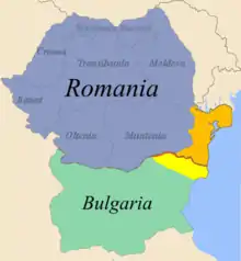 Bulgarian-Romanian border in Dobruja (in red)