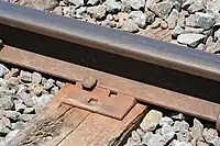 Rail spike with baseplate above the tie