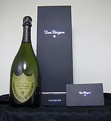 A bottle of vintage 1999 Dom Pérignon with accompanying materials