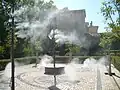 The Solar Garden, where masts with solar panels generate electricity and produce a cool mist in summer