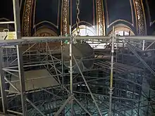 Dome scaffolding around the electrolier in the rotunda