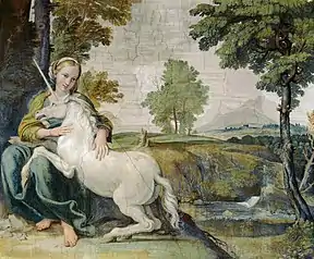 Giulia Farnese as – A young Lady and a Unicorn, by Domenichino, c. 1602, from Palazzo Farnese