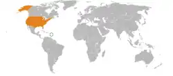 Map indicating locations of Dominica and USA