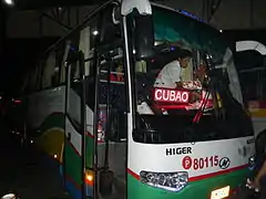 A Dominion Bus Lines bus at night