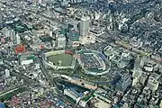 An aerial view of the former stadium before it was replaced by the park (August 2005)