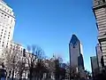 Skyscrapers gathered around Dorchester Square, looking southeast