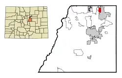 Location of the Stonegate CDP in Douglas County, Colorado.