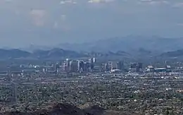 Aerial view of downtown Phoenix in July 2011