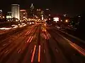 Downtown Connector facing south from Fifth Street bridge; nighttime view