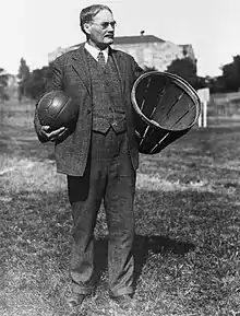 Image 5James Naismith invented basketball in 1891 at the International YMCA Training School in Springfield, Massachusetts. (from History of basketball)