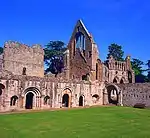 Tomb of Sir Walter Scott, King James obelisk, headstone of Field Marshall Earl Haig and memorials in burial ground to the north of Dryburgh Abbey