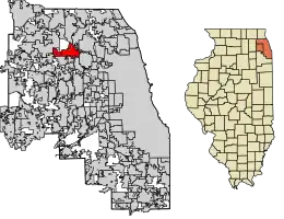 Location of Elk Grove Village in Cook County and DuPage County, Illinois