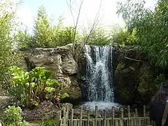 A waterfall at the zoo.