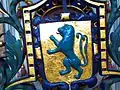 Lion rampant queue-fourché, emblem of the Dudley family, on the Dudley/Knollys tomb