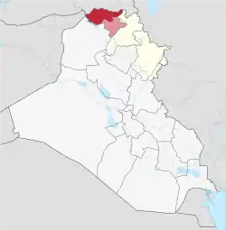 Location of the Duhok Governorate (red)– in Iraq (red, beige & light grey)– in the Kurdistan Region  (red & beige)