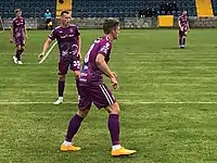 Photo of Dundalk players in action wearing third colours in aid of Temple Street Children's University Hospital, 2019