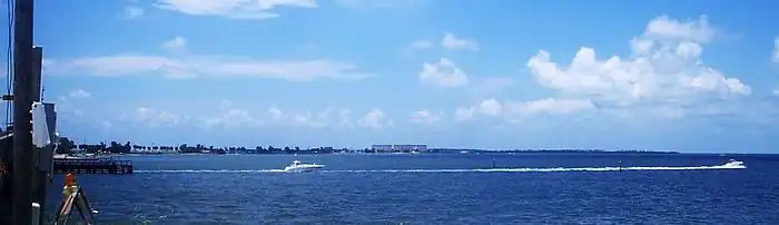 Dunedin Causeway looking west. Honeymoon Island is on the viewer's right.