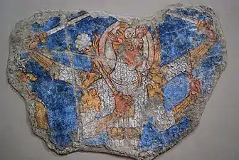 Multi-armed deity in armour: "A King of the Demons". Penjikent murals, 8th century AD.