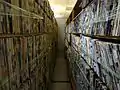 Shelves of vinyl records about to be inspected as part of the WGN Chicago music library acquisition.