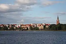 View of Ełk across the Ełk Lake