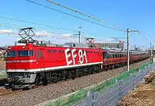 JR East EF81 95 in "Super Express Rainbow" livery in February 2007